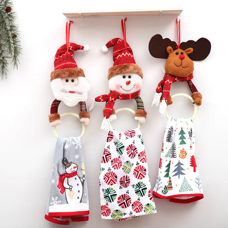 Christmas Tree Pendants Towel Hanging Ring Racks Holder For Bathroom Santa Claus Elk Rag Christmas Decorations for Home Kitchen