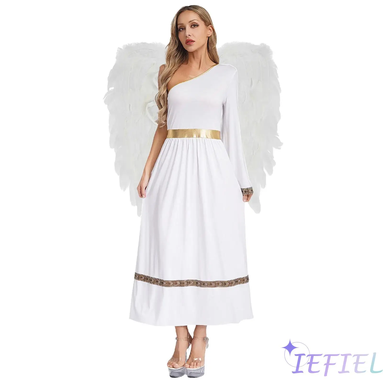 

Women Ancient Greek Roman Tunic Set with Angel Wing Prop Classical Warrior Outfit for Halloween Role Play Theater Productions