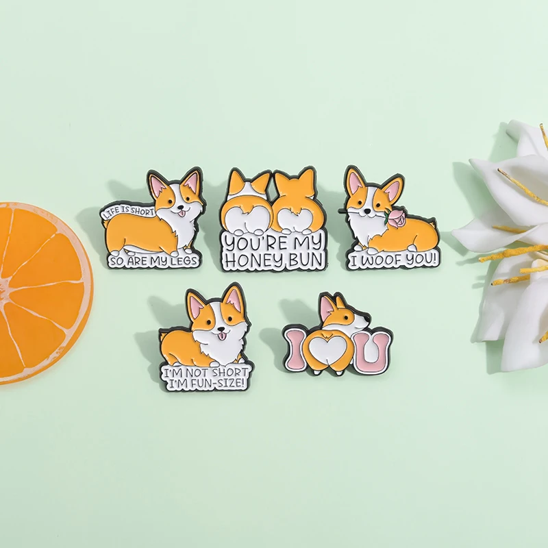 Cute Short Legs Corgi Collection Enamel Pins Funny Cartoon Pet Dog Brooches Backpack Hat Lapel Badge Cute Animal Jewelry Gifts