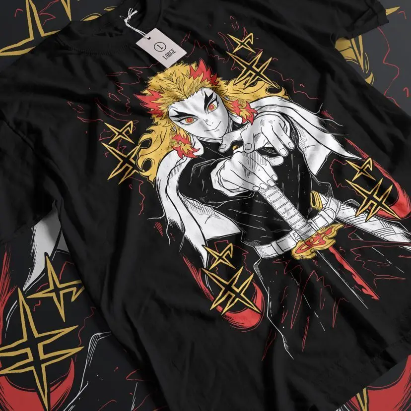 Kyojuro Rengoku T-Shirt Slayer Demon Vintage Anime Manga Horror Shirt All Size