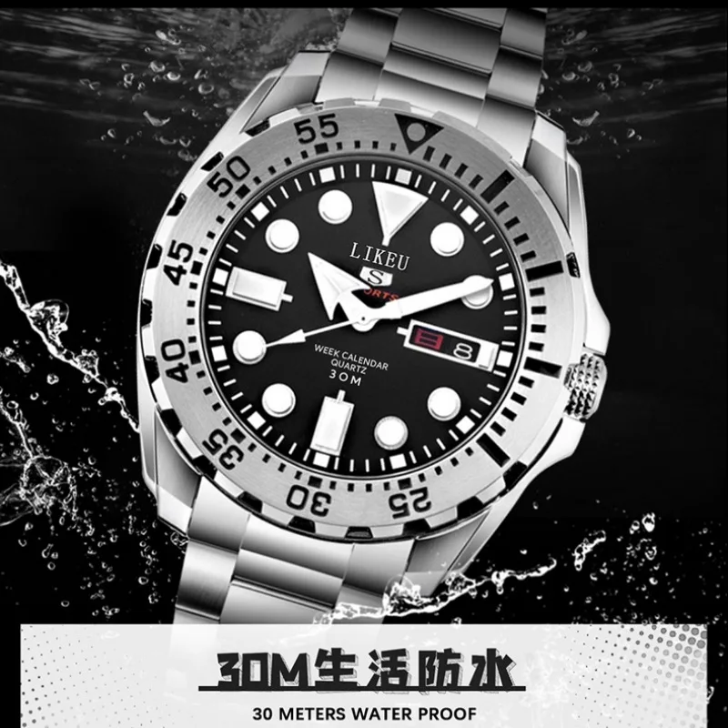 Seiko5No. Watch Men's Luminous Waterproof Double Calendar Water Ghost Diving Watch Men's Watch Quartz Hand for Junior and Senior