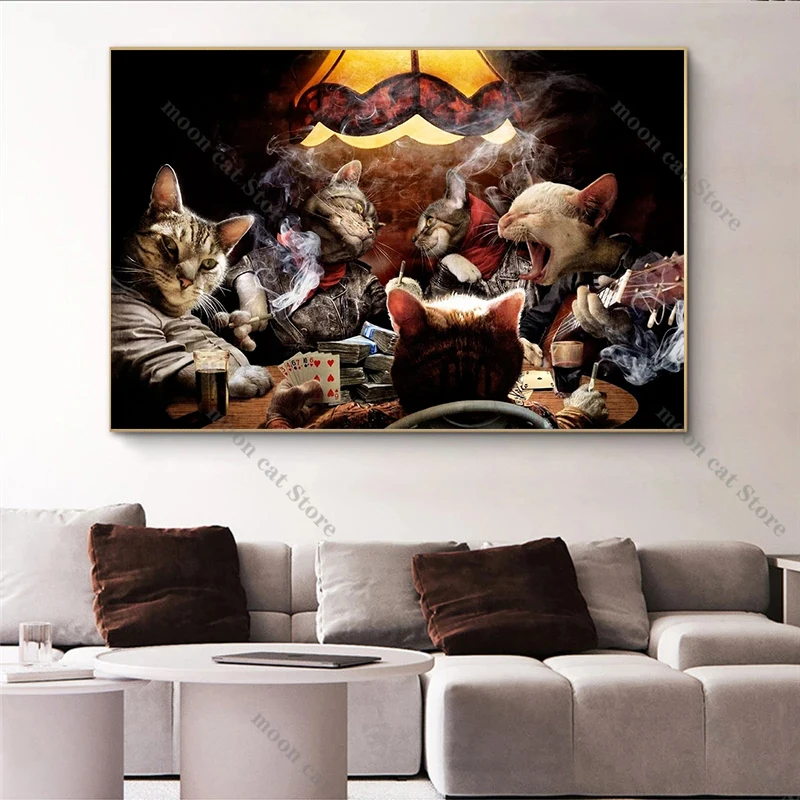 Funny Animals Party Dog Playing Poker Billiards Canvas Painting Posters and Prints Wall Art Pictures Home Decor for Living Room