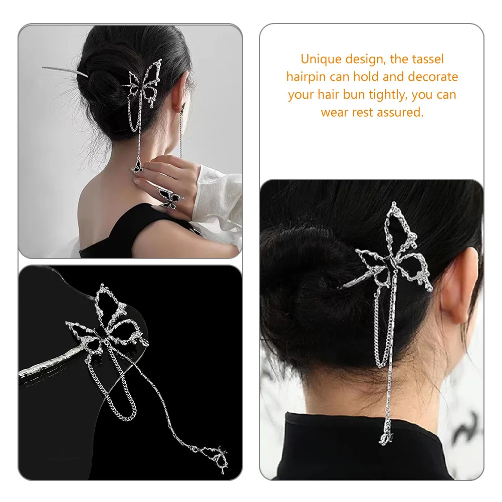 

Metal Hair Chopstick Lightweight Butterfly Tassel Hairpin For Women Bridal Wedding Party Hair Styling Tool Bun Accessories