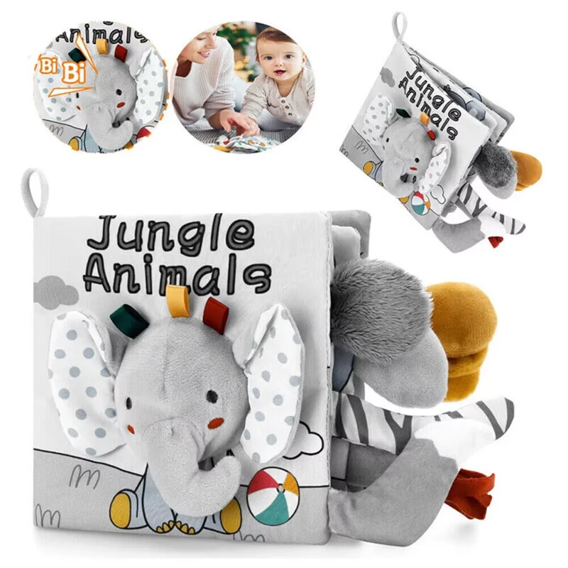 Baby Books Toys Crinkle Soft Cloth 3D Touch and Feel High Contrast Sensory Baby Toys Activity Early Education Stroller Toy