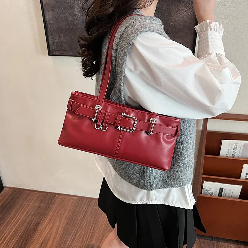 LEFTSIDE Small PU Leather Solid Color Underarm Bags for Women 2024 Y2K Ladies Shoulder Bag Females Handbags and Purses Tote Bag image 4