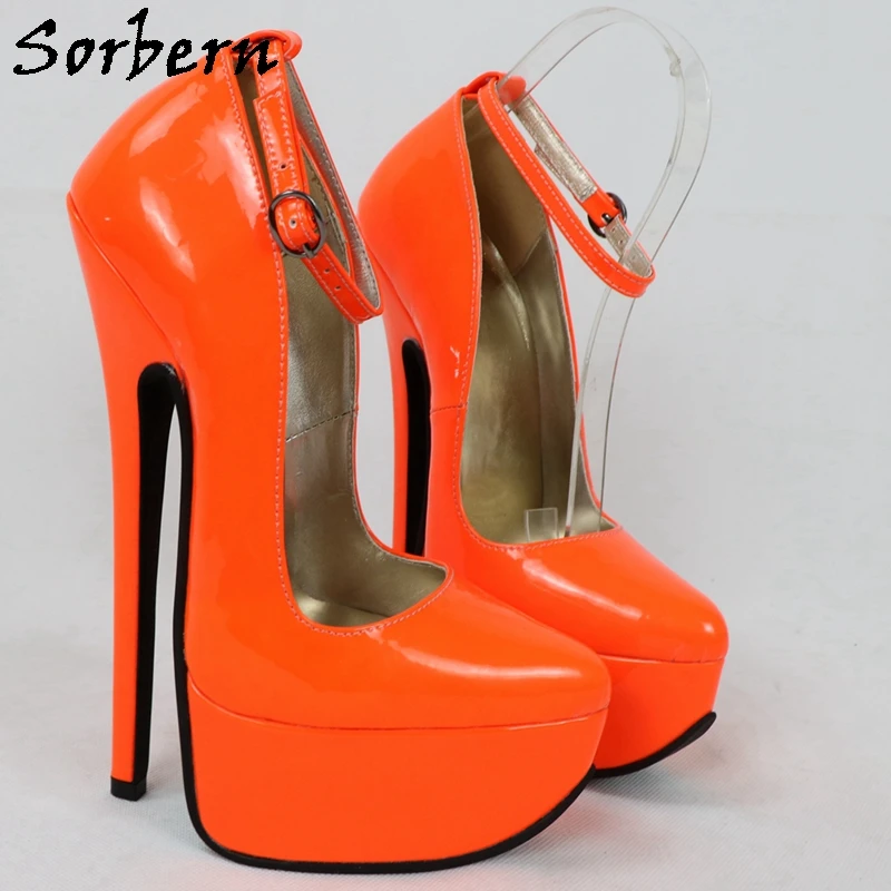 Sorbern Neon Peach Women Pump Shoes 8 pollici tacco alto tacchi a spillo cinturino alla caviglia sottile punta a punta Fetish scarpe ad arco alto