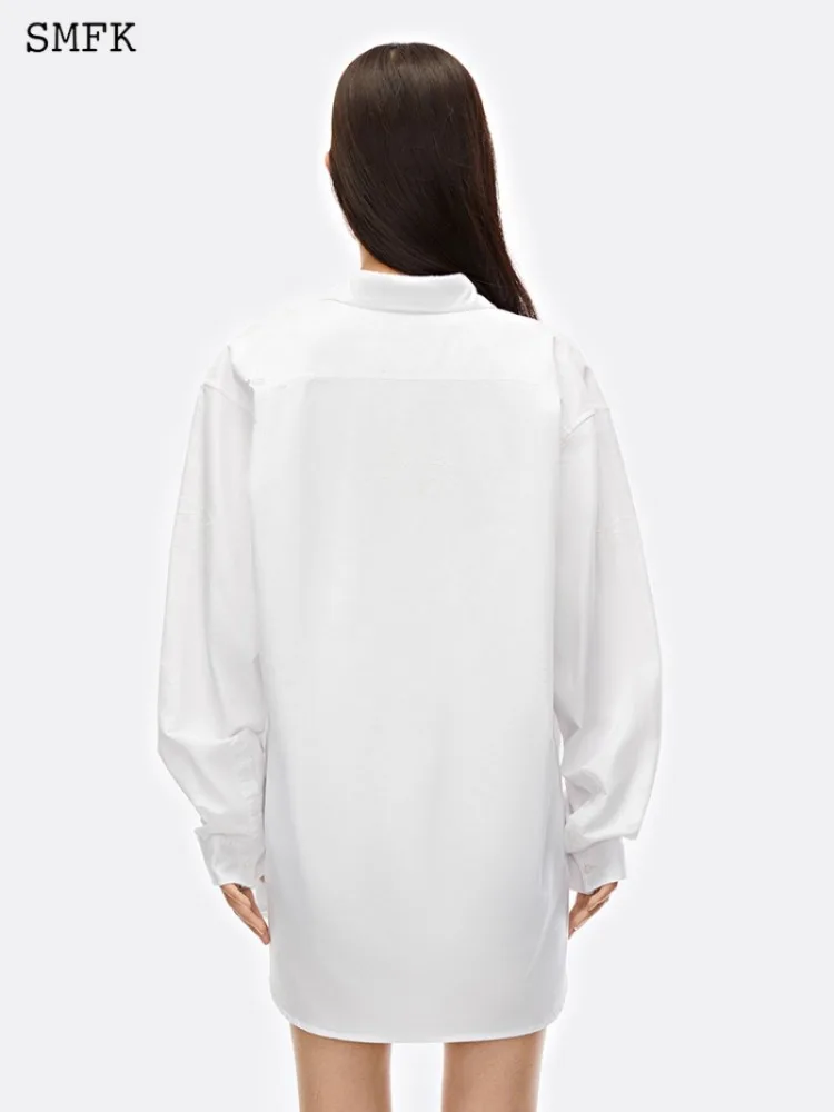 SMFK camisa clásica bordada con Cruz para mujer, camisa básica de manga larga, blusa holgada de algodón minimalista con botones, ropa de gran tamaño