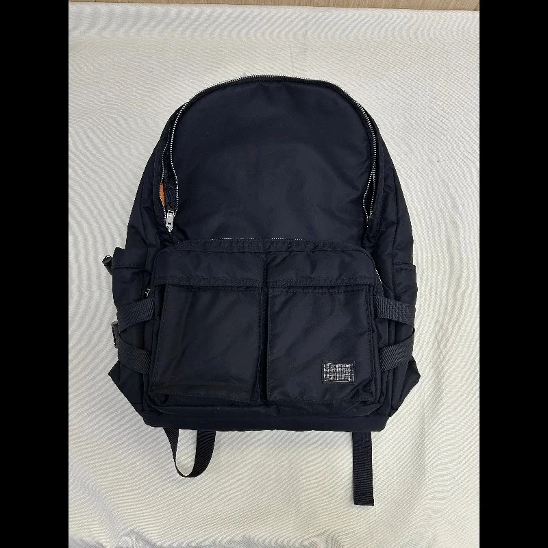 

Por Double Pocket Nylon BackpackWaterproof Laptop Backpack With Orange Lining Casual Daypack For Men Women Travel Work School