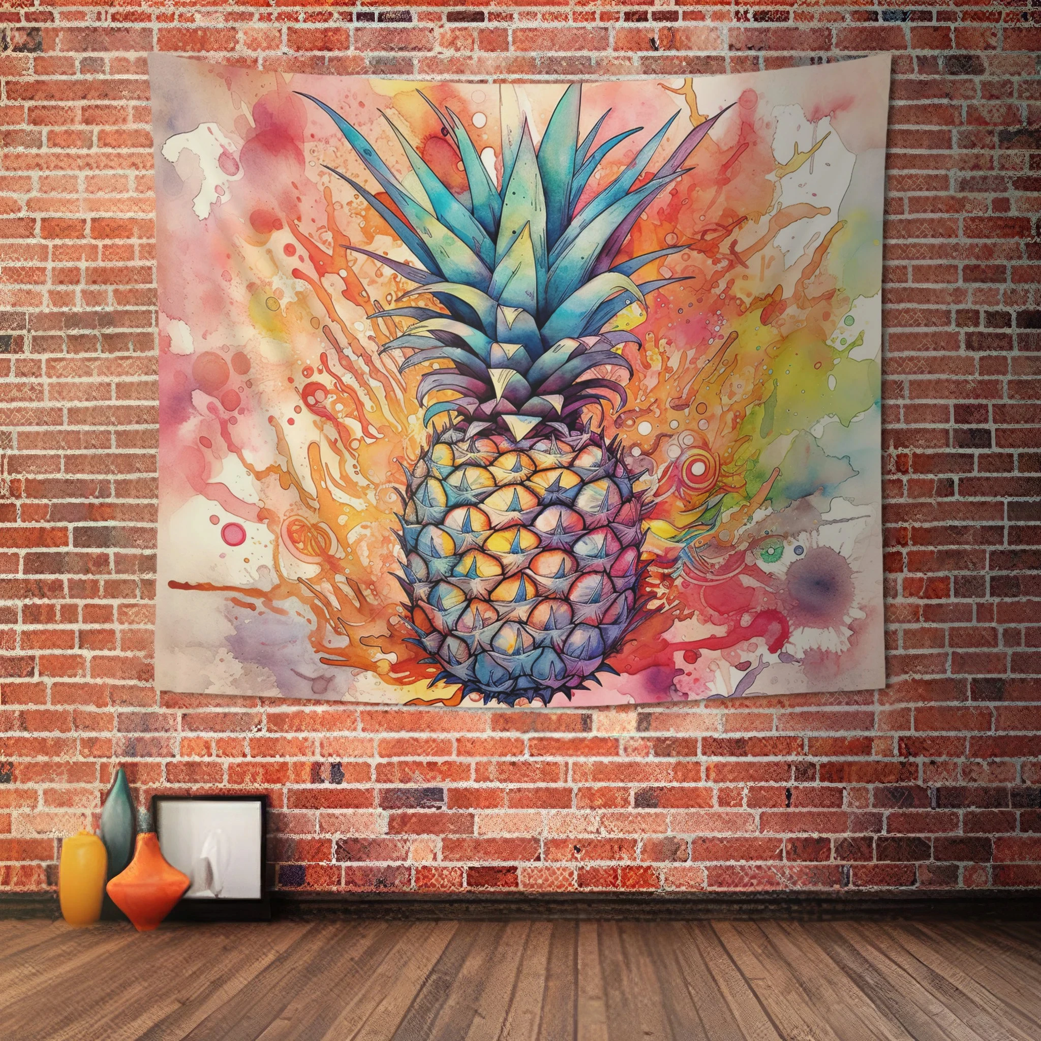 VIKAMA Watercolor Splashing Pineapple Tapestry Background Cloth Living Room Summer Decoration Hanging Cloth Room Decoration