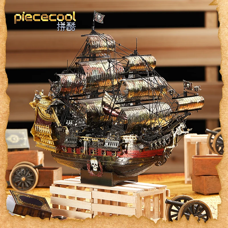 Piececool 3D Metal Puzzle The Queen Anne\'s Revenge Jigsaw Pirate Ship DIY Model Building Kits Toys for Teens Brain Teaser