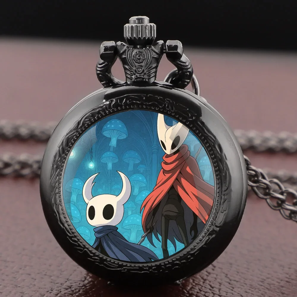 

Карманные часы с тематикой Hollow Knight в стеклянном корпусе с цепочкой-ожерельем, ретро-кварцевые часы-кулон, подарок для мужчин и женщин