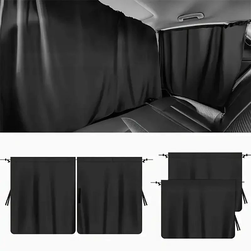 4PCS Car Rear Partition Curtains Sunshade Privacy Double Opening Fabric Curtains for Vehicle Back Seat Dividers