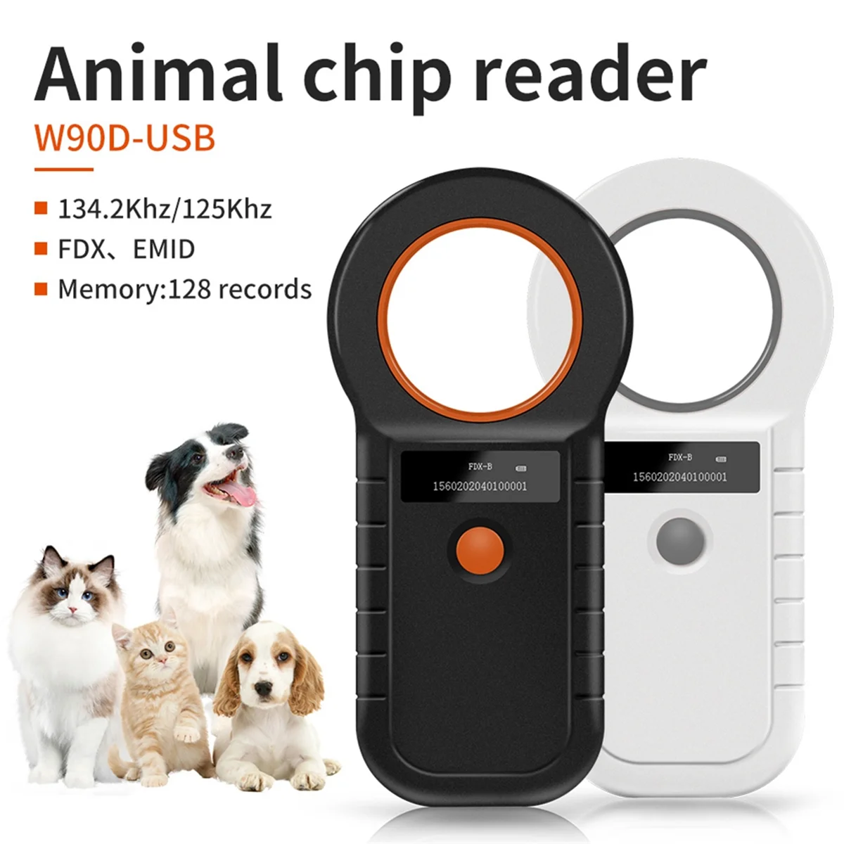 134.2KHz RFID Animal Chip Reader 15 Digits Pet ID Scanner EMID FDX-B Microchip Tag Registration for Cow Fish Dog-Black