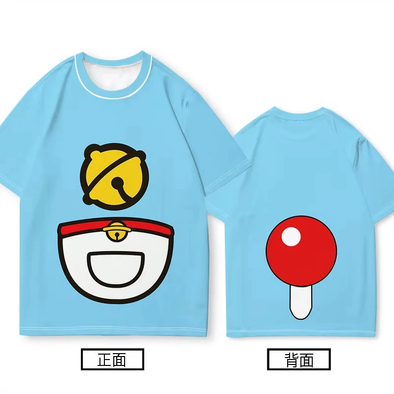 Camiseta Creativa de Doraemon para el Verano 2026, Camiseta Casual con Estampado Azul en la Parte Delantera y Trasera para Niños y Adultos, Linda Camiseta de Anime
