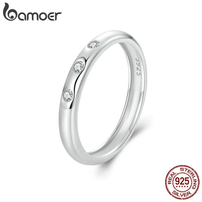 BAMOER Moissanite Wedding Band 925 Sterling Silver Eternity Rings White Gold Plated Lab Diamond Minimalist Stackable Ring