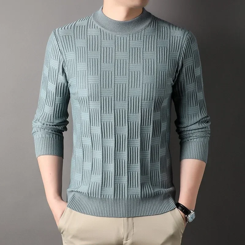 

Autumn Winter New Sweater Square Checkerboard Jacquard Bottom Shirt Male Simple Fashion Casual Pullover Top Clothes