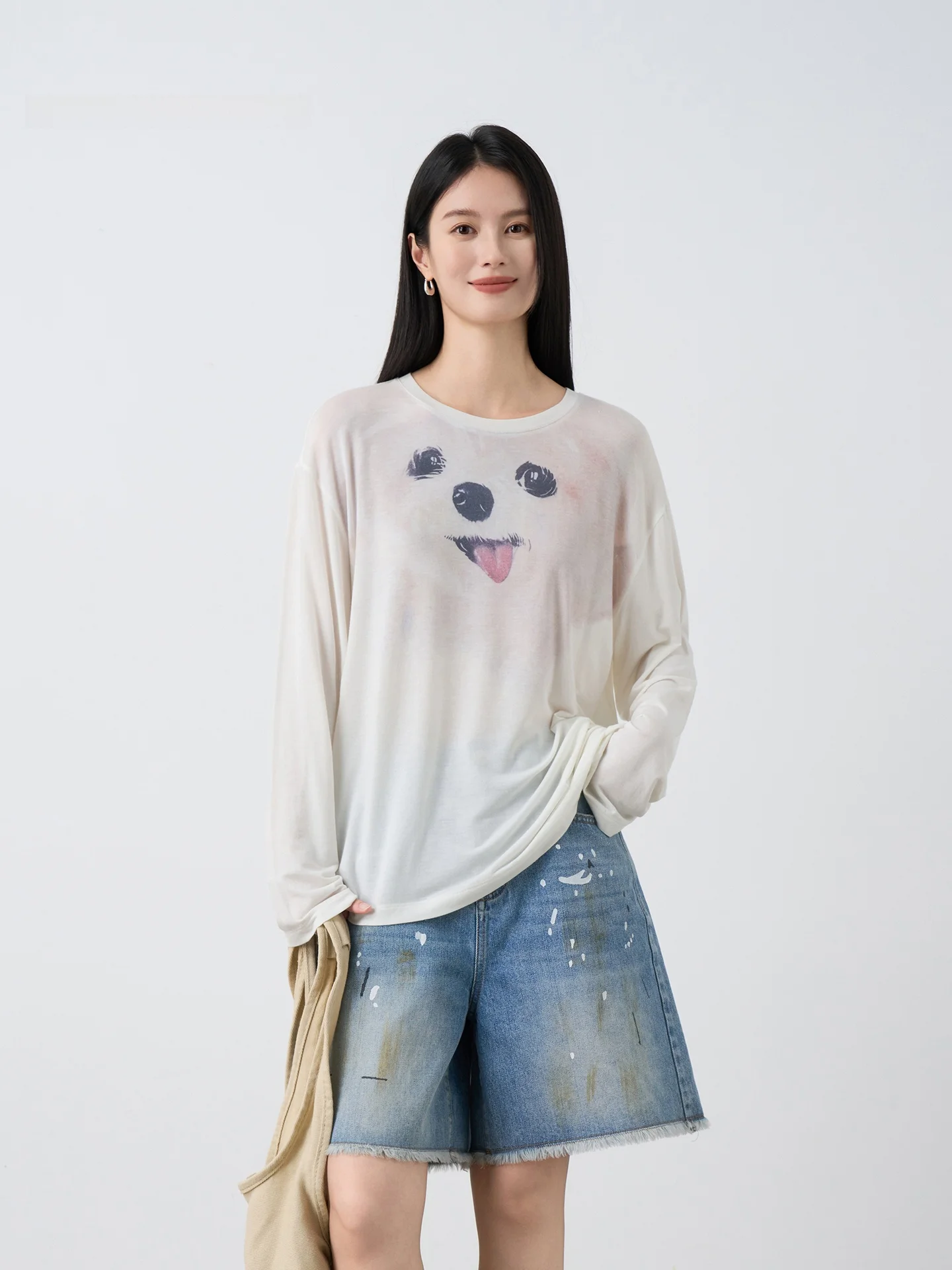 

Женская футболка с длинным рукавом Li uo MPBY, свободный модный топ из овечьей шерсти и вискозы, удобный, дышащий, с круглым вырезом, с животным принтом