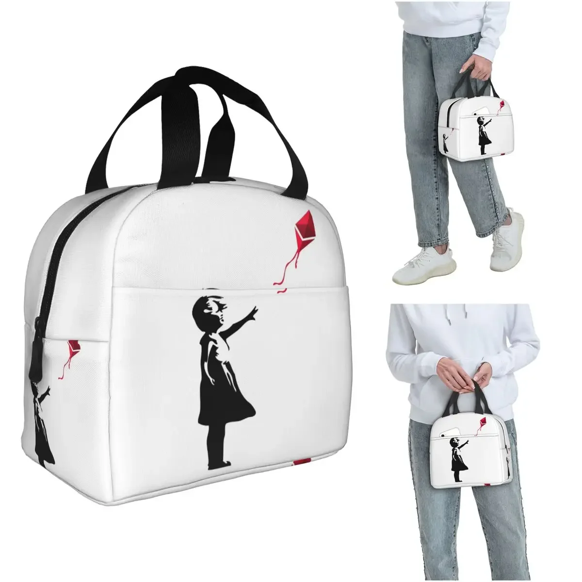 Ethereum X Banksy Balloon Girl Sac à déjeuner isotherme pour femmes et enfants, boîtes à nourriture portables, sac fourre-tout thermique