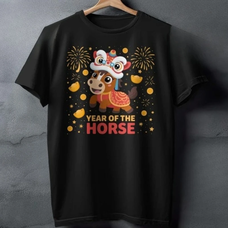 Year of Cute Horse Other Lunar New Year Chinese Good Luck Celebration Decoration Gift Idea Commuter All-match Graphic Tshirts