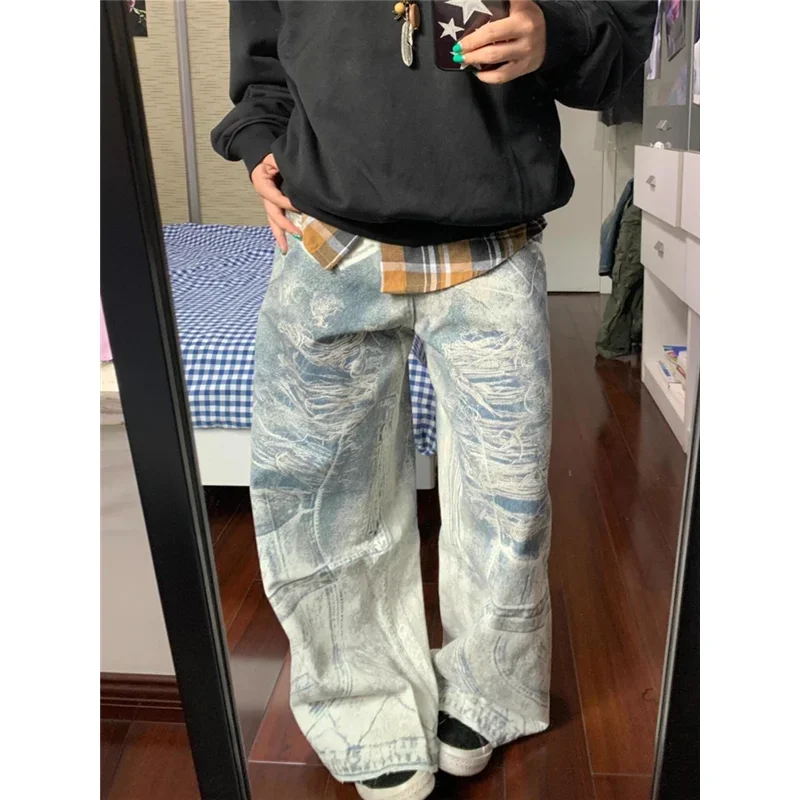 

Blue 2024 Women Jeans High Waist Fashion American Vintage Streetwear Y2K Wide Leg Jean Female Denim Trouser Baggy Denim Pants