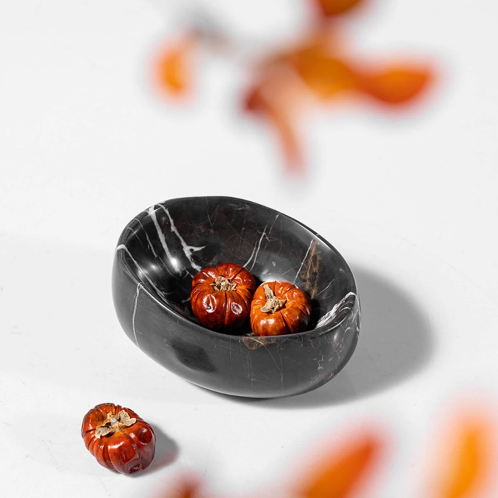 Bowl with Marble Finish Compact Decorative Marble Bowl Fruit Dish Glossy Polished for Coffee Table, Living Room