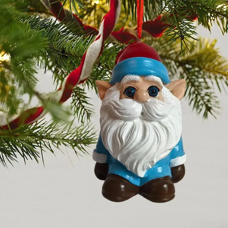 Gnome Christmas Tree Ornaments 3D Cartoon ResinDwarf Christmas Ornament Cute Faceloss Doll Decor Swedish Tomte Pendants For Home