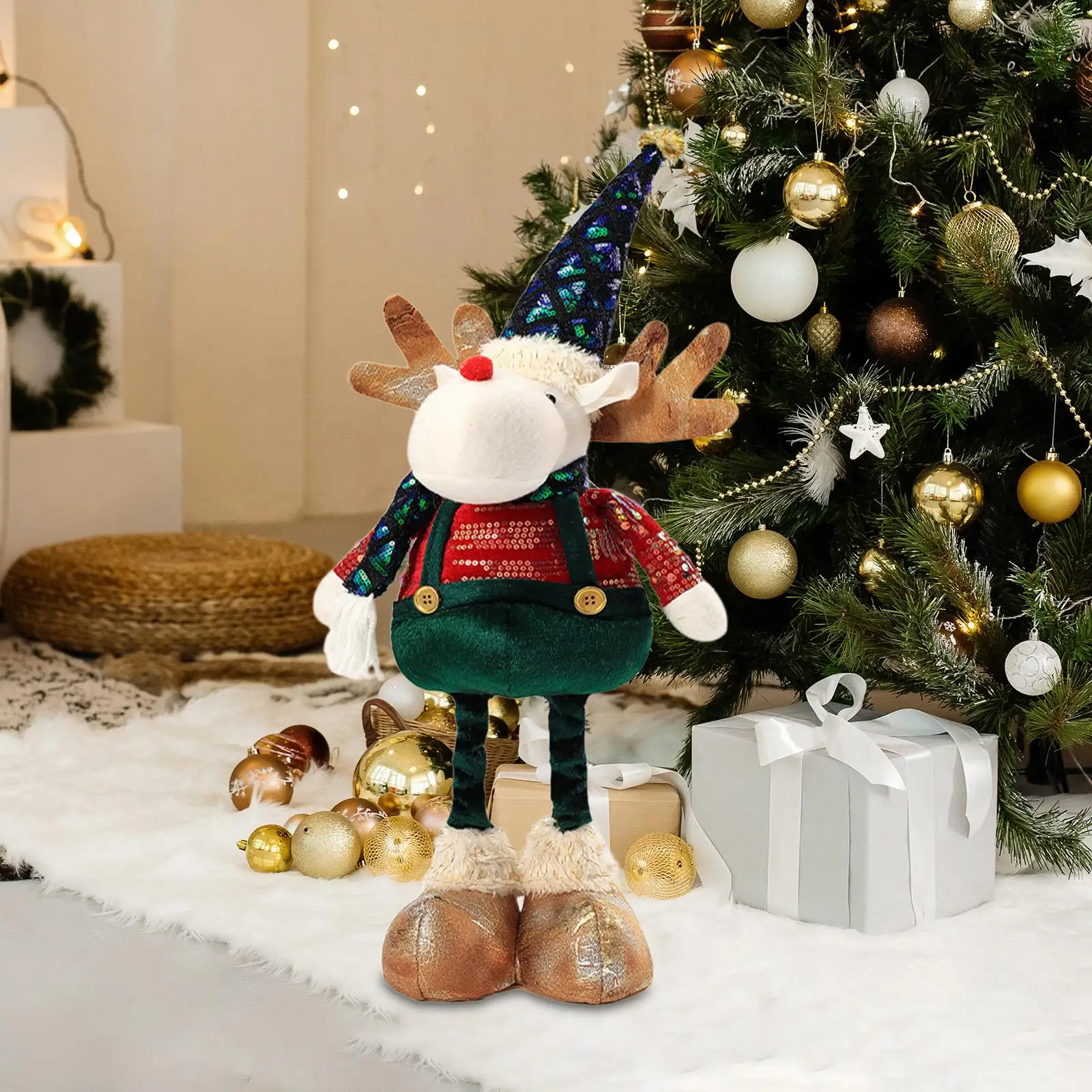 Christmas Elk Ornament Reindeer Doll Adjustable Height Legs Table Top Decor Christmas Decoration for Home Desk Shelf Holidays