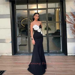 Strapless Pleats Satin Flower Simple Mermaid Sleeveless Floor-Length Saudi Arab Evening Elegant Party dresses for women 2024