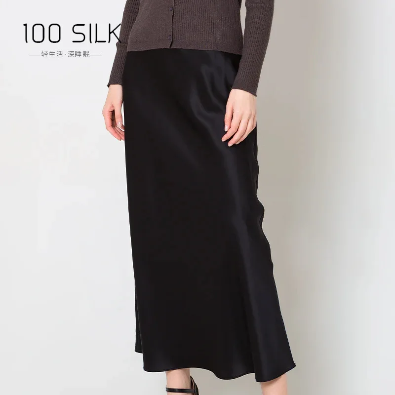 BirdTree, 22 MM 100% natuurlijke zijde elegante rok, dames elastische taille satijn, hoogwaardige moderok, 2024 zomer herfst B47024QM - afbeelding 1