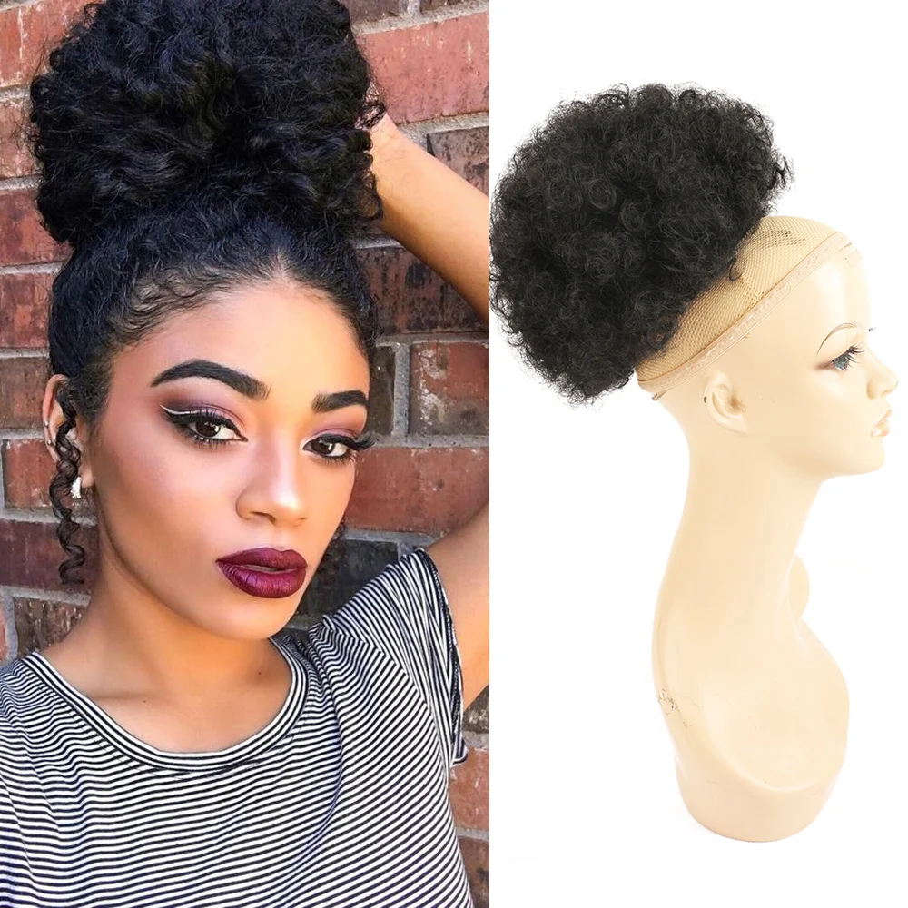 

Synthetic Short Kinky Curly Hair 10Inch Bun Afro for Women Puff Hair Extension Drawstring Clip in Ponytail Hairpiece Daily Wear