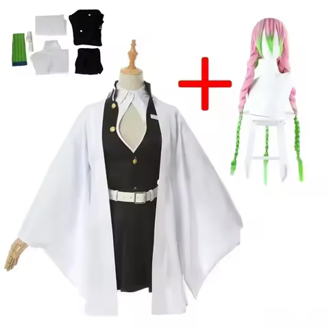 Anime Kanroji Mitsuri Cosplay Costume Kimono Haori Dress Wig Clothes Halloween Costume for Adult Children Anime Cosplay