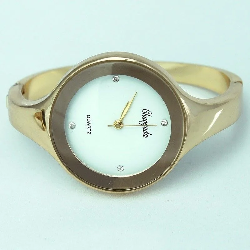 ساعة يد نسائية من الفولاذ المقاوم للصدأ بسوار كفة وساعة يد للسيدات