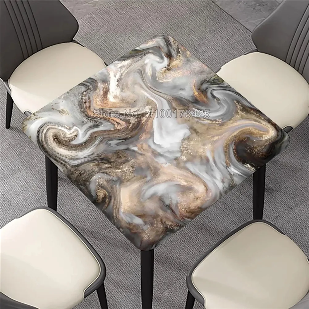 Marble Fitted Square Tablecloths Grey Onyx Stone Textured Elastic Edged Table Cloth Square Cover for Indoor Outdoor Party Dinner