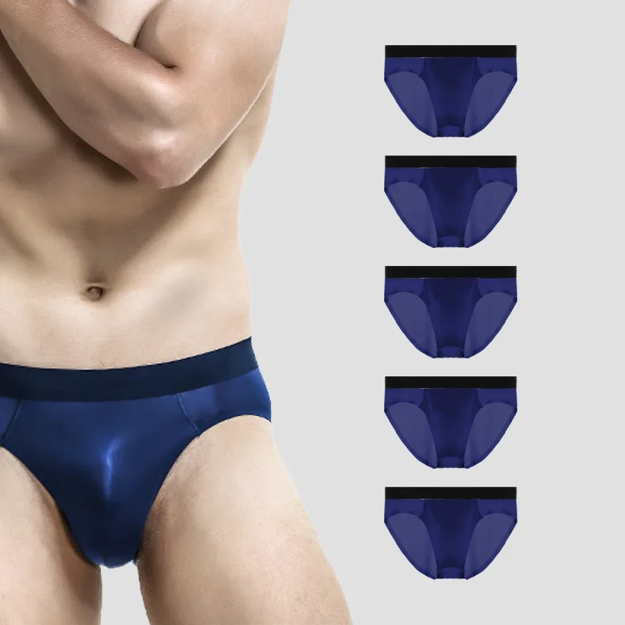 

5PCSMen's underwear, thin ice silk, breathable and seamless. Men's summer triangular underpants, transparent and sexy, low-waist
