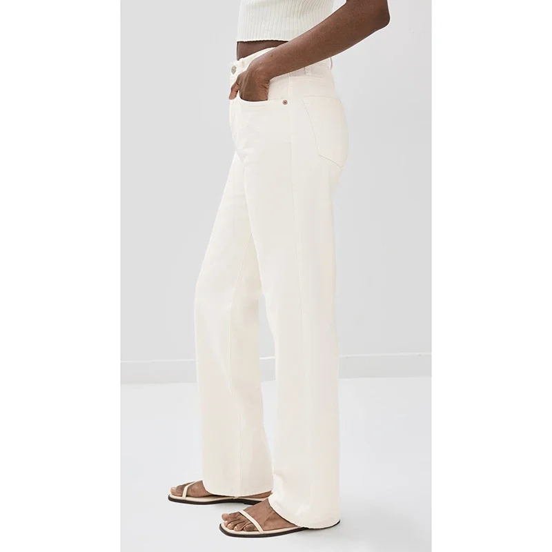 Trendy Mode Dame Komfortable Hohe Taille Jeans Mädchen Dünne Stretch Denim Hosen Weibliche Einfarbig Gerade Bein Günstige Hosen