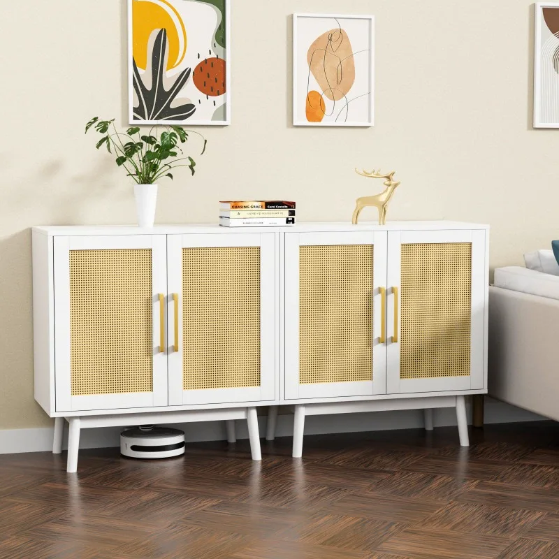 Möbel Wohnzimmer Küche Rattan-Beistellschrank mit Tür und Regal mit Aufbewahrungsschrank