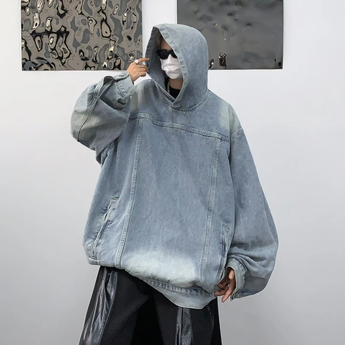 

Retro Waed Hoodie Jaet Men's Loose Fit Overhead Denim Spring Autumn Trendy Brand Japanese Sle Casual Loose Coat