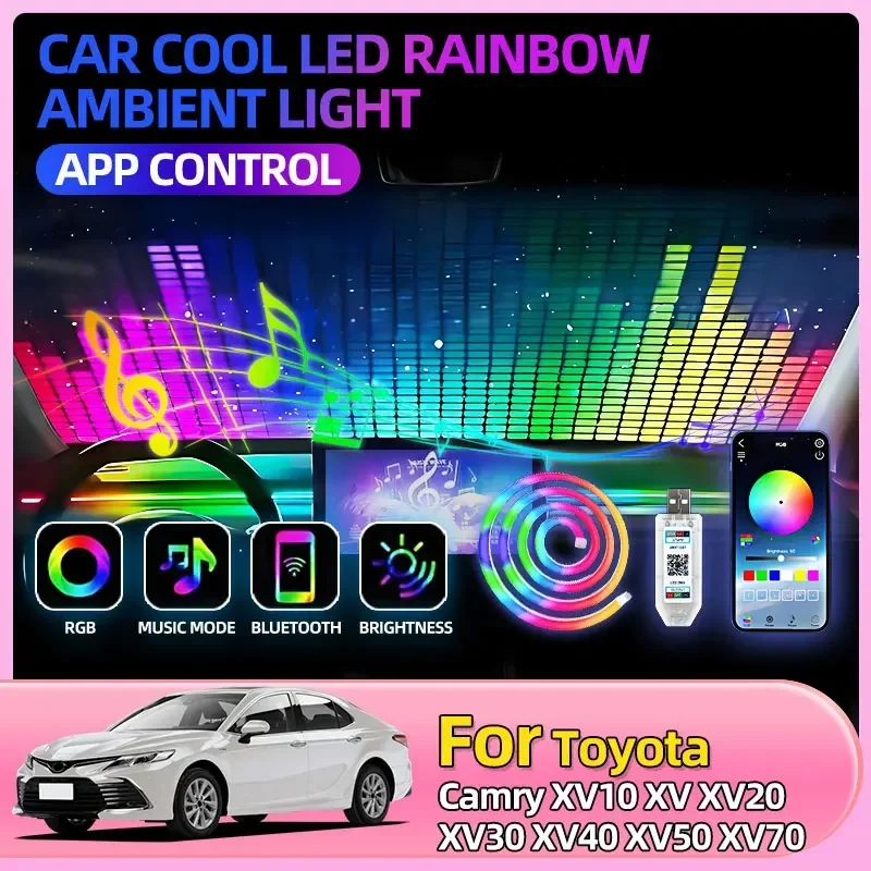 Светодиодная декоративная лампа для салона автомобиля EL Wiring Neon Strip для Toyota Camry XV10 XV XV20 XV30 XV40 XV50 XV70 RAV4 XA20 XA30 XA40 XA50