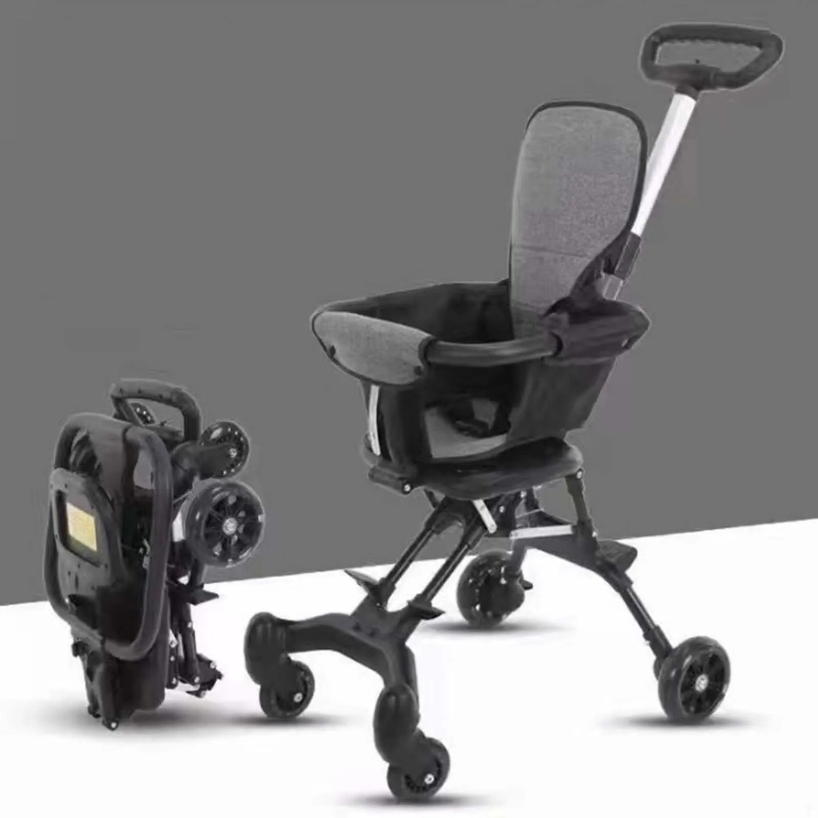 Foldable Baby Stroller Adjustable Universal Wheel Baby Pushchair with Oversized Canopy Lightweight Travel Stroller