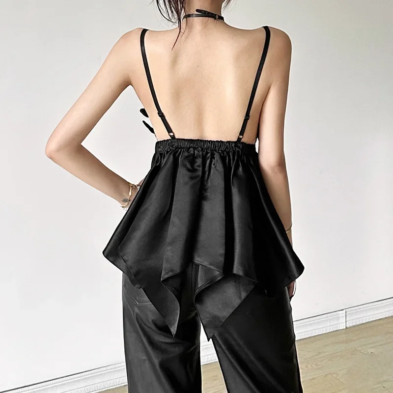 2024 summer new women's clothing solid color slim fit street fashion V-neck camisole backless vest for women