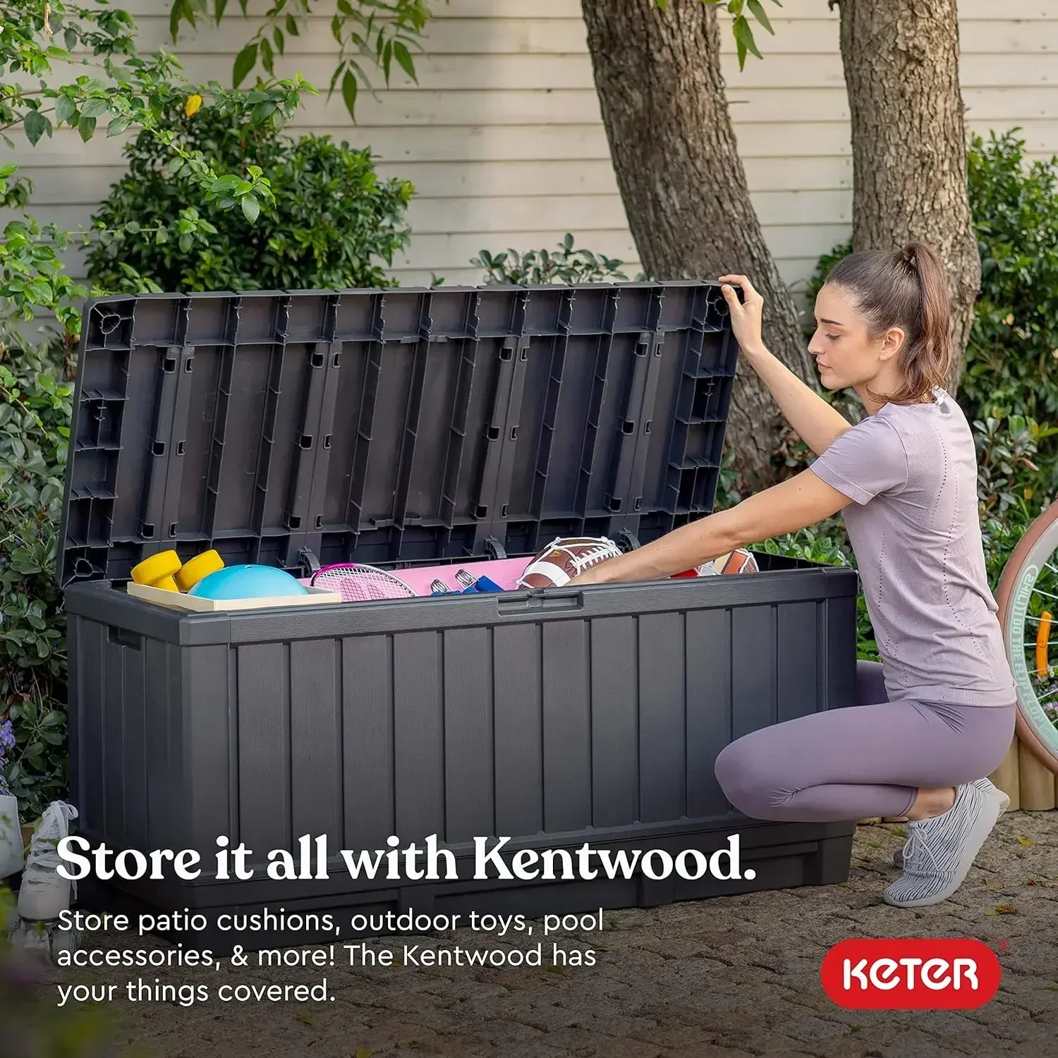 

Kentwood 92 Gallon Resin Deck Box-Organization and Storage for Patio Furniture Outdoor Cushions, Throw Pillows, Graphite