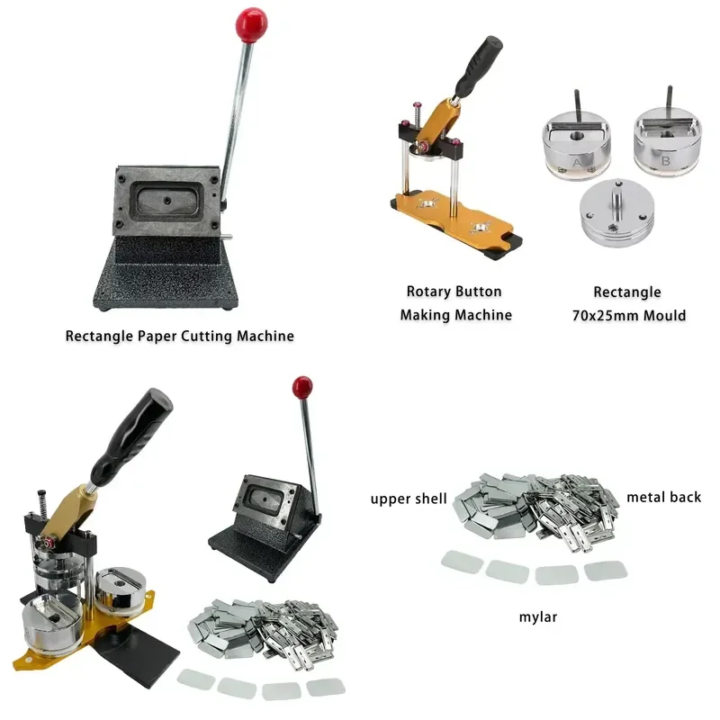 Brand For Price 70x25mm Rectangle Shape Rotary Metal Badge Making Machine with Metal Back Button Material 100 Sets