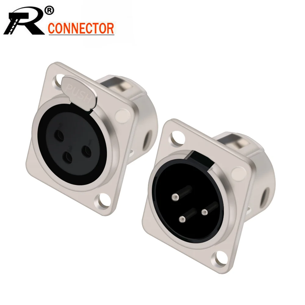 

10 шт./лот 3-контактный разъем XLR папа/мама, металлический корпус, 3-полюсный разъем XLR, крепление на панели, шасси, микрофонный соединитель