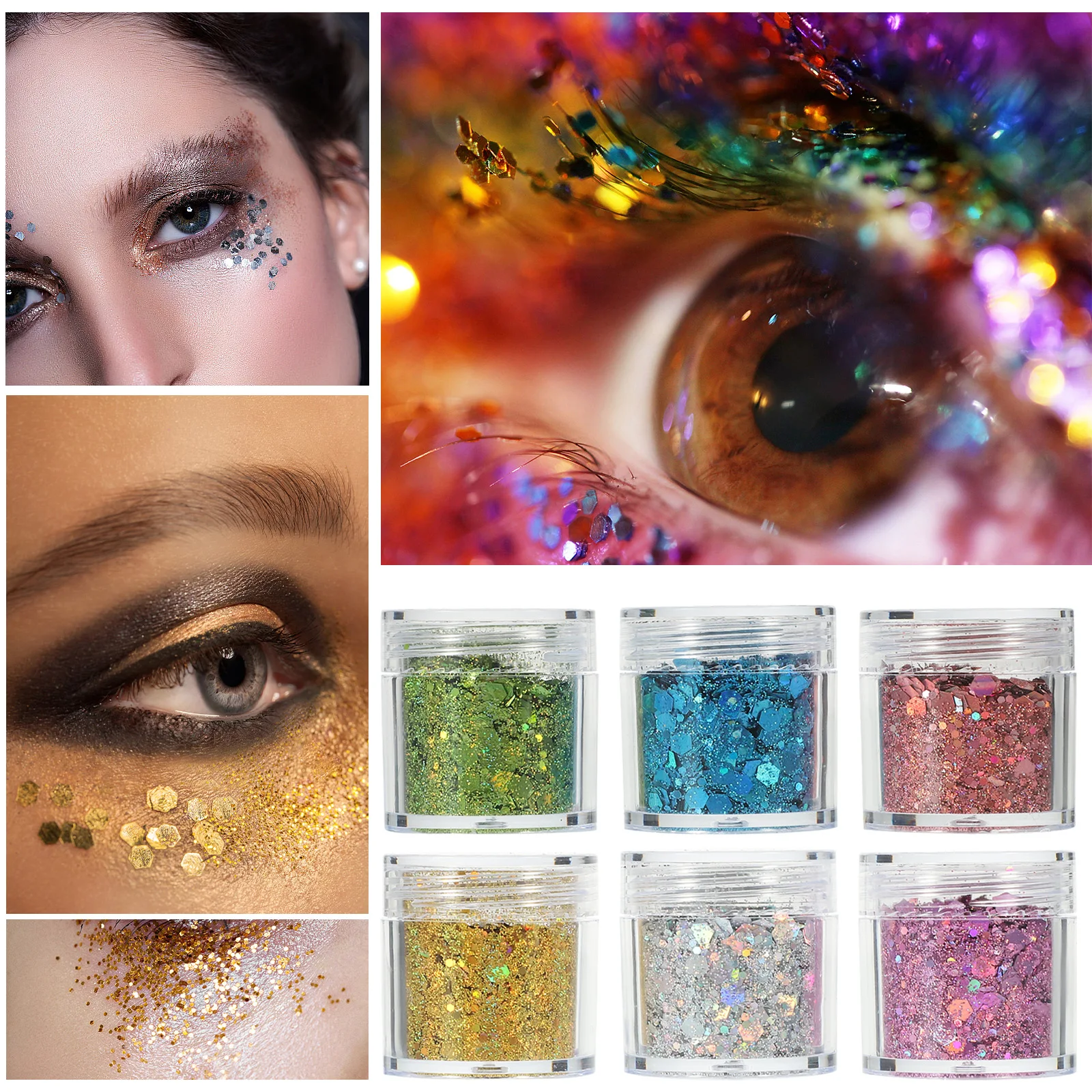 

6Pcs Nail Art Glitter Sequins Chunky Flakes Sparkle Tips for Creative Body Hair Face Craft Glitter Sequins Nail Flakes