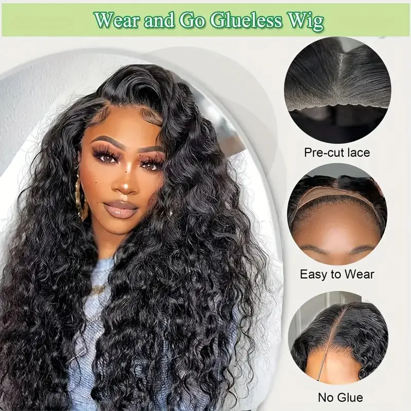 Rosabeauty 250% Density HD 13X6 Transparent Deep Wave Nature Color curly Lace Frontal Wigs 13X4 Front Human Hair Wig 30 40 Inch