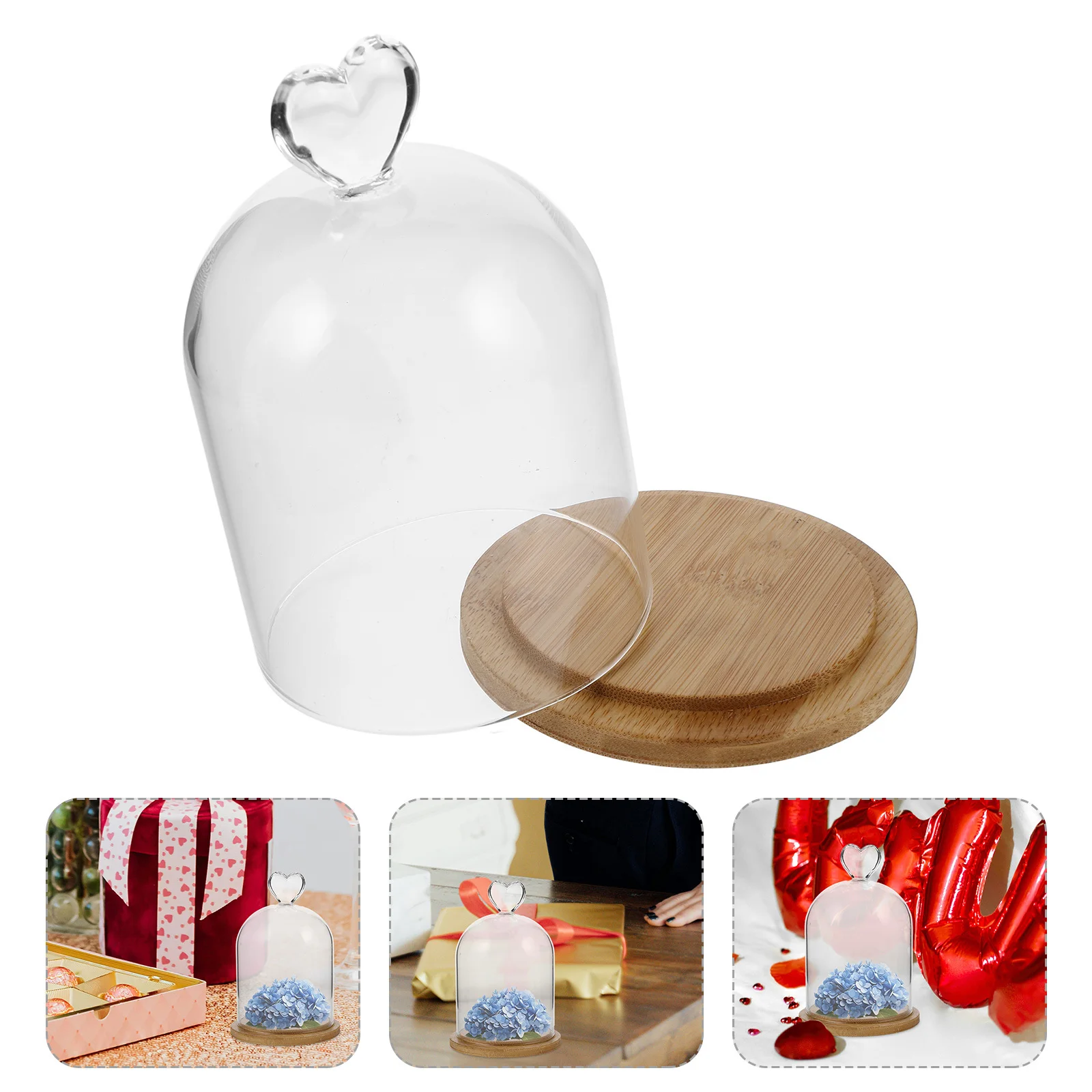 

Glass Cloche Dome Clear Display Case Forever Flower Scented Candles Elegant Home Decor Heart Shaped Handle Mantel Coffee Table