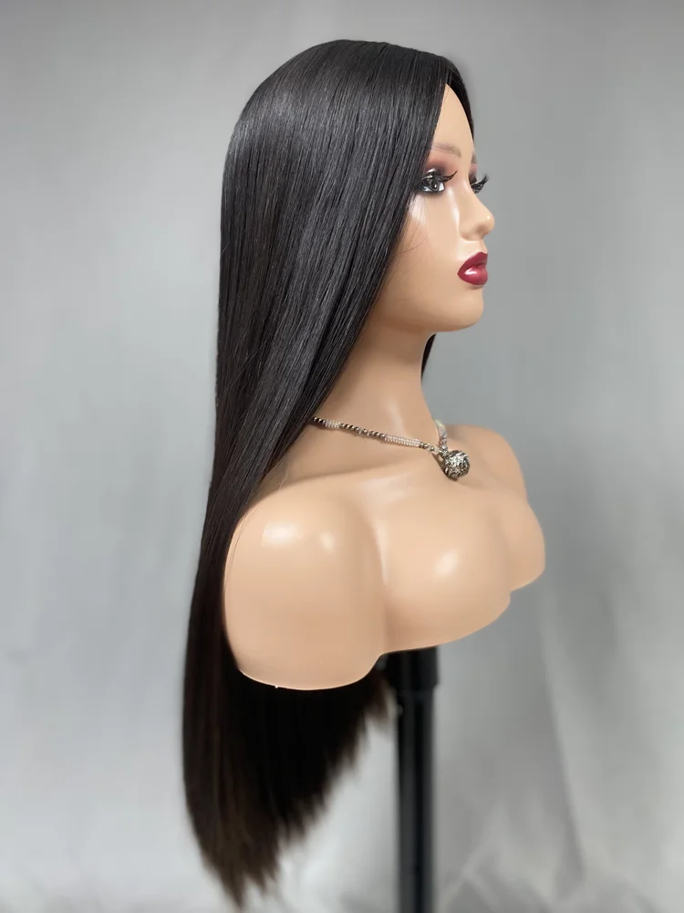 Silk top kosher wigs silky straight style long length natural black color high density full hair ends jewish wigs for volume