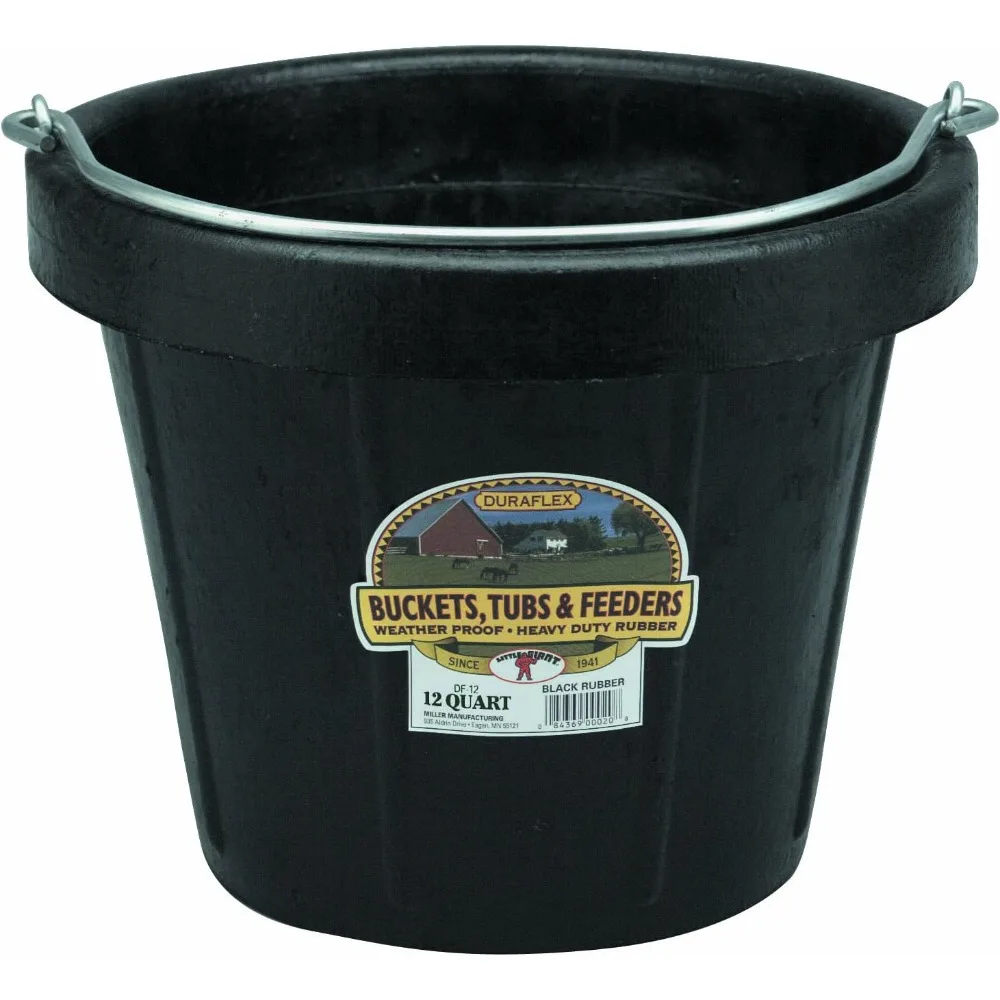 

Little Giant Rubber Pail 12 Quarts All-Purpose Heavy Duty Rubber Water Bucket Livestock Feeding Bucket Black