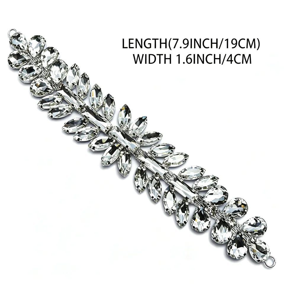 Luxury 19cm×4cm Brass Welded Teardrop Rhinestone Trim With Loops Sew On Crystal Chain For Wedding Sash Hat Headband Dress Decor