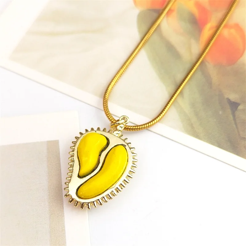 Trendy Creative Durian Copper Pendant Necklace for Women Men Stainless Steel Gold Color Fruit Neck Chain Exaggerated Jewelry